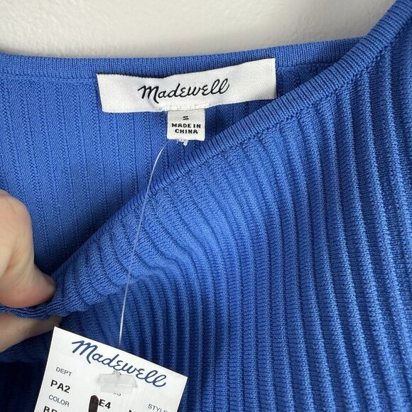 Madewell Ribbed Square Neck Tank Top Small NWT Blue Stretch Knit Summer Basics - Picture 6 of 8